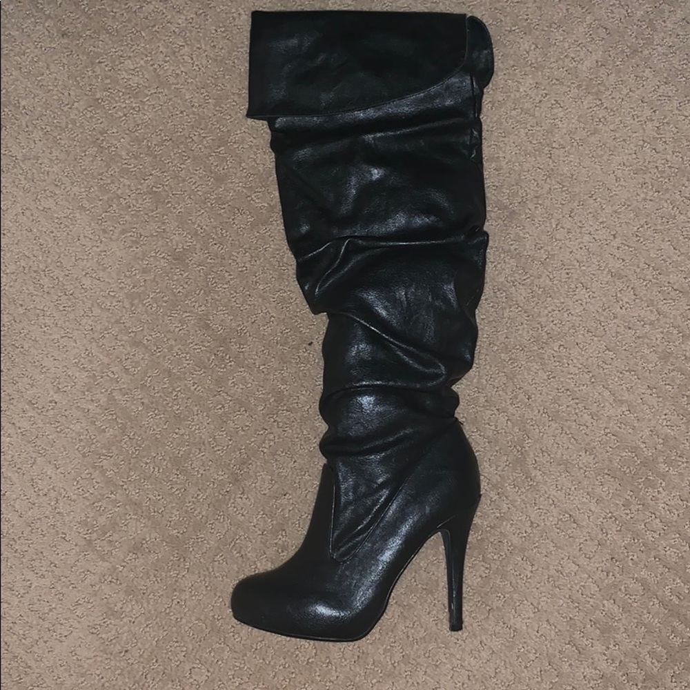 Black over knee high heeled boots